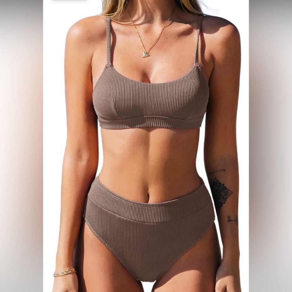 ~Women's Bikini Set Two Piece Swimsuit High Waisted Scoop Neck~